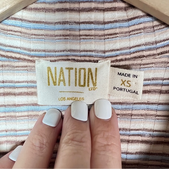 Nation LDT Enise cream blue striped knit button-down belted maxi dress XS B196 - Picture 7 of 8